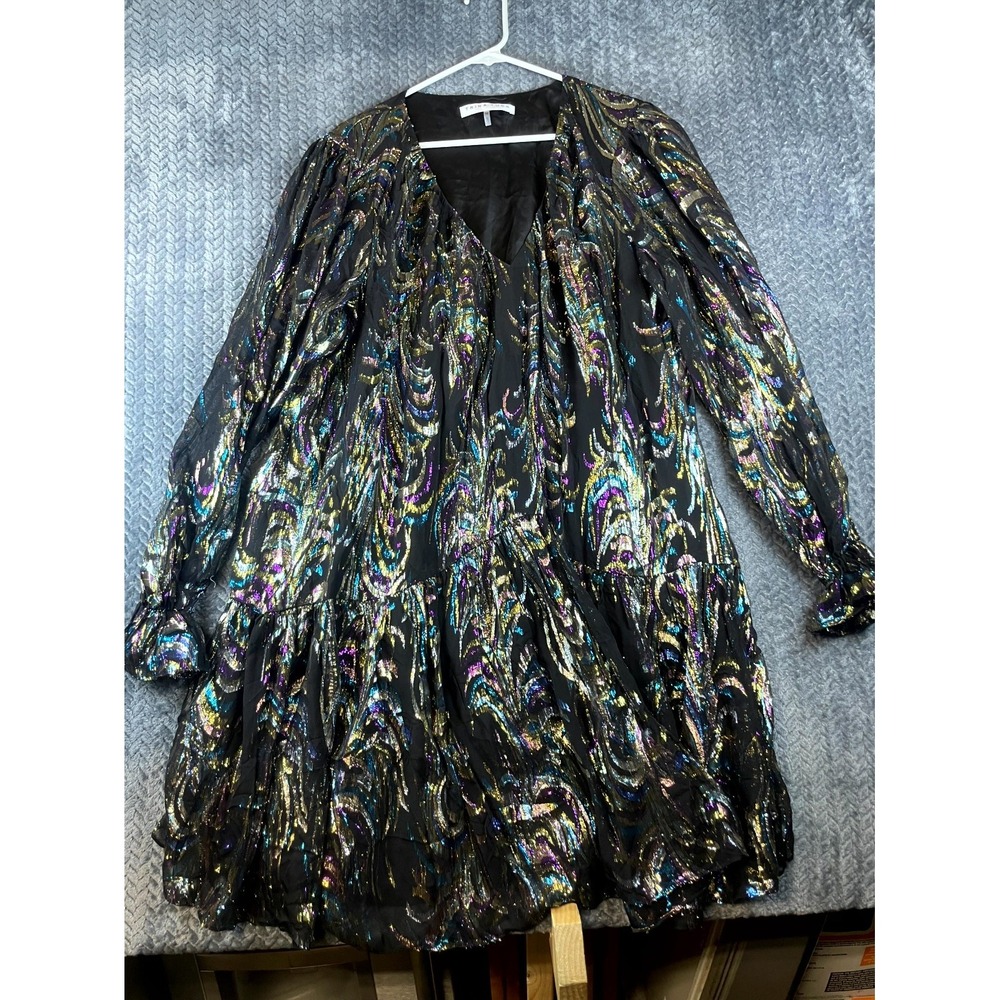 Trina Turk Celestial Dress Womens 2XL Shimmering Iridescent Metallic Ruffled Hem